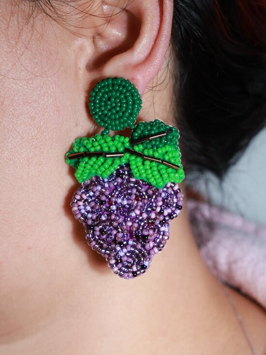 Hand Crafted Jewelry - Artisan Handmade Shine Green Purple Grape Design Summer Jewelry Tone Earring